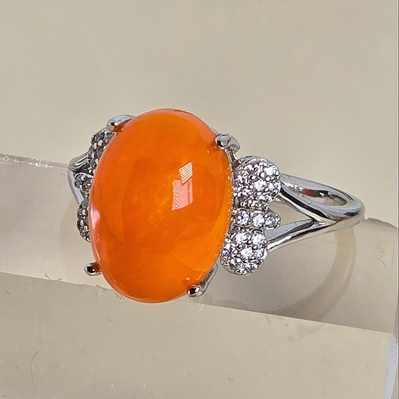 925 Sterling Silver Ring Sz 8.25 with Natural Orange Opal 10x14mm Gemstone - Picture 6 of 9